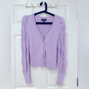 Long Bobble Pointelle Sleeve Button Front Cardigan